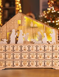Christmas Wooden Advent Calendar House with 24 Drawers, Led Lights,Advent Calendar Ornament, Exquisite Interesting Christmas Advent Calenda for Holiday Decoration