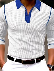 Men's Button Up Polos Polo Shirt Casual Sports Lapel Long Sleeve Fashion Basic Color Block Button Spring &  Fall Regular Fit White Red Orange Brown Dark Blue Button Up Polos