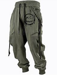 Uśmiechnięta twarz Codzienny Męskie Druk 3D Spodnie dresowe Spodnie Na zewnątrz Ulica Codzienne Poliester Zgniła zieleń S M L Średni Talia Elastyczność Spodnie