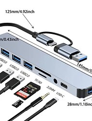Hub USB 8 w 1, dwufunkcyjny koncentrator z USB & Interfejsy typu C 8-portowy koncentrator USB C z USB 3.0 Czytnik kart USB 2.0 micro SD/TF Mikrofon/audio & inne interfejsy