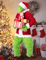 グリーン モンスター ファーリー セット コスプレ衣装 男性用 成人 クリスマス ハロウィーン カーニバル クリスマス・イブ パーティー 大晦日