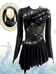 Eiskunstlaufkleid Damen Mädchen Eislaufen Kleider Austattungen Schwarz Rückenfrei Asymmetrischer Saum Gitter Spandex Hochelastisch Wettbewerb Eiskunstlaufkleidung Handgemacht Pailletten Langarm