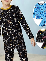 Boys 3D Galaxy Pajama Set Long Sleeve 3D Print Fall Winter Active Cool Daily Polyester Kids 3-12 Years Crew Neck Home Causal Indoor Regular Fit