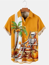 Per uomo Teschio Albero Costumi Halloween Camicia Camicia hawaiana estiva Maniche Corte Moda Designer Casual All'aperto Halloween Streetwear Estate Primavera Collo ripiegato Stampato Nero Viola