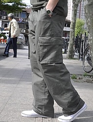 男性用 カーゴパンツ バギー ポケット 平織り 履き心地よい 高通気性 アウトドア 日常 お出かけ コットン１００％ カジュアル 大きくて背が高い ブラック グリーン