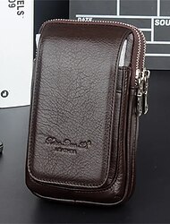 ανδρική δερμάτινη τσάντα μέσης με διπλό φερμουάρ πορτοφόλι κινητό/θήκη κινητού τηλεφώνου τσέπη τσιγάρων τσάντα κέρματος τσάντα ανδρική fanny