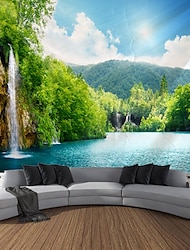 krajobraz leśny wodospad wiszący gobelin wall art duży gobelin mural wystrój fotografia tło koc zasłona strona główna sypialnia dekoracja salonu