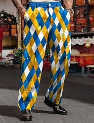 Pantalones con estampado navideño para hombre, estilo informal, de rombos, con estampado 3D, para uso diario, para uso en la calle, para el trabajo, de poliéster, tallas S, M, L, alta elasticidad