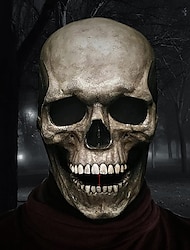 Máscara de caveira de cabeça inteira com mandíbula móvel, capacete de látex realista de cabeça inteira para adulto, capacete de esqueleto, máscara assustadora, adereços de cosplay realistas