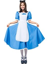 Alice in Wonderland Maid Costume Princess Dress Flower Girl Dress Tulle Dresses Women's Movie Cosplay Cosplay Blue Halloween Carnival Masquerade Dress Apron Headwear