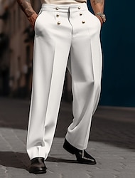 Men's Dress Pants Trousers Casual Pants Suit Pants Button Front Pocket Straight Leg Plain Comfort Business Daily Holiday Fashion Chic & Modern Black White