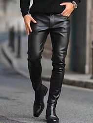 Herren Hose Kunstlederhose Freizeithose Tasche Einfach Komfort Weich Outdoor Täglich Ausgehen Mode Lässig Schwarz