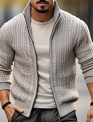 男性用 ニット カーディガンセーター カーディガン ジップセーター クロップドセーター リブ ニット レギュラー ニット 平織り スタンド ウォームアップ 現代コンテンポラリー デイリーウェア お出かけ 衣類 冬 ブラック グレー M L XL