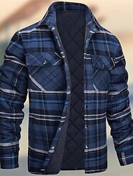 Per uomo Giacca da camicia Imbottito Shacket Classico Attività commerciale Informale Standard Essenziale Caldo Autunno Inverno A quadri A scacchi Borgogna Blu marino scuro Azzurro cielo Nero bianco