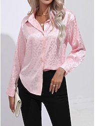 Women's Shirt Blouse Leopard Button Print Casual Fashion Long Sleeve Shirt Collar Pink Spring &  Fall