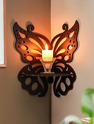 Элегантная деревянная одноярусная настенная полка в виде бабочки для домашнего декора и хранения