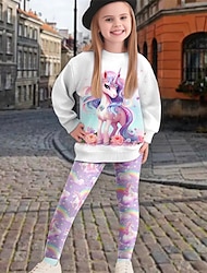 Girls' 3D Unicorn Sweatshirt & legging Set Long Sleeve 3D Print Fall Winter Active Fashion Daily Polyester Kids 3-12 Years Crew Neck Outdoor Date Vacation Regular Fit