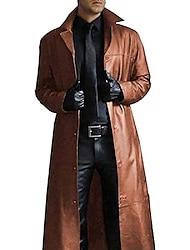 palton pentru bărbați, haină din piele artificială, haină de iarnă, haină lungă de iarnă, rever, haină lungă din piele artificială, jachetă caldă