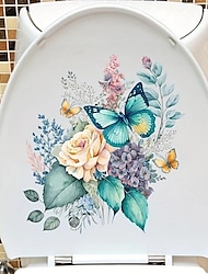 Decalque engraçado da tampa do vaso sanitário com flor e borboleta - adesivo autoadesivo à prova d'água para decoração de banheiro, decoração de quarto, decoração de casa