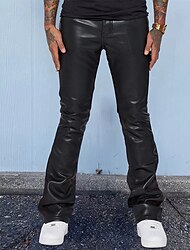 男性用 ズボン フェイクレザーパンツ カジュアルパンツ ポケット 平織り 履き心地よい 高通気性 アウトドア 日常 お出かけ ファッション カジュアル ブラック ルビーレッド