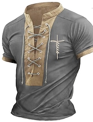 Herr T-shirt Henleytröja Grafisk Tro Hög krage Kläder 3D-tryck Dagligen Sport Kortärmad Spetsknuten Mönster Mode Designer Vintage