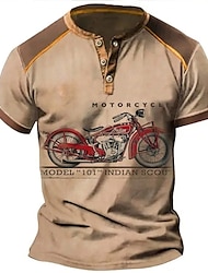 Miesten Henley-paita Kuvitettu Moottoripyörä Henley Vaatetus 3D-tulostus ulko- Päivittäin Lyhythihainen Painettu Painike alas Muoti Suunnittelija Mukava