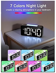 despertador súper ruidoso para adultos que duermen muchoreloj digital con luz nocturna de 7 coloresvolumen ajustableatenuadorcargador USBrelojes pequeños para dormitoriosok para despertar a