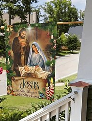 Ježíš je důvod sezóny zahradní vlajka, vlajka ježíšské zahrady, oboustranná svislá vlajka Ježíše pro venkovní prostředí, venkovní vánoční výzdoba na statku