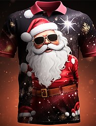Santa Claus Men's Casual 3D Print Golf Polo Outdoor Daily Wear Streetwear Polyester Short Sleeve Turndown Polo Shirts Black Black / Red Autumn / Fall S M L Lapel Polo
