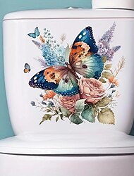 bloemen vlinder toiletbril sticker, waterdichte zelfklevende badkamer decoratie sticker, badkamer decoratie sticker, woondecoratie