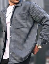 男性用 シャツジャケット シャケット アウトドア デイリーウェア ウォーム ボタン ポケット 秋 冬 平織り ファッション ストリートファッション ラペル レギュラー ブラック ホワイト カーキ色 グレー ジャケット