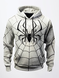 Halloween Spider Hoodie Mens Graphic Spiders Web Fashion Daily Basic 3D Print Pullover Sports Outdoor Holiday Vacation Hoodies White Red Light Grey Hooded Cotton