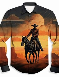 Cowboy estilo occidental Hombre Camisa Camisa vaquera Exterior Calle Casual Diario Otoño invierno Cuello Vuelto Manga Larga Naranja S M L Camisa