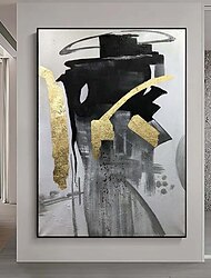 nagy, kézzel készített arany fóliafestmény kézzel festett fekete-fehér olajfestmény fali művészet absztrakt festmények absztrakt művészet bézs fehér minimalista festmény vászonra dekor hengerelt