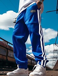 Men's Sweatpants Joggers Tear Away Pants Casual Pants Patchwork Pocket Drawstring Stripe Comfort Breathable Outdoor Daily Going out Fashion Casual Black Blue