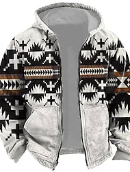 Mens Graphic Hoodie Tribal Prints Sports Classic Casual 3D Zip Jacket Outerwear Holiday Vacation Streetwear Hoodies White Blue Green Native American Cotton