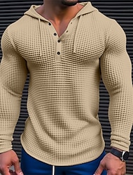 男性用 Tシャツ ワッフルヘンリーシャツ ティートップ 長袖シャツ カラーブロック フード付き ストリート バケーション 長袖 パッチワーク 衣類 ファッション デザイナー ベーシック