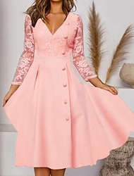 Női Party ruha Csipkeruha Swing ruha Midi ruha Arcpír rózsaszín Háromnegyedes Tiszta szín Csipke Nyár Tavasz Ősz V-alakú Elegáns Vakáció 2023 S M L XL XXL