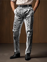 Skelett Punk Abstrakt Herren 3D-Druck Hosen Hose Outdoor Strasse Tragen Sie, um zu arbeiten Halloween Polyester Schwarz Weiß Khaki S M L Hoch Elastizität Hose