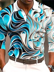 Wytłaczany wzór Wzór reliefowy Męskie Zabytkowe 3D Nadruk Na zewnątrz Codzienne Streetwear Poliester Długi rękaw Wieczorne Koszulki polo Niebieski Pomarańczowy Jesień i zima S M L Średnio elastyczny