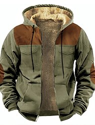 Ανδρικά Πλήρες φερμουάρ με φερμουάρ hoodie σακάκι Sweat Jacket Fuzzy Sherpa Μαύρο Θαλασσί Σκούρο πράσινο Γκρίζο Με Κουκούλα Συνδυασμός Χρωμάτων Αθλήματα & Ύπαιθρος Καθημερινά Αργίες Κομψό στυλ street