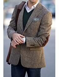 Chaqueta tipo blazer de tweed en espiga para hombre, vintage, talla grande, corte regular a medida, botonadura simple, dos botones, verde caqui 2024