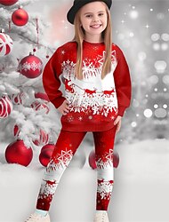 moletom de floco de neve 3d para meninas de natal & Conjunto legging manga longa estampa 3D outono inverno moda ativa diária poliéster infantil 3-12 anos gola redonda data ao ar livre férias ajuste