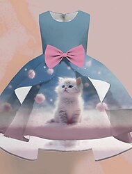 Girls' 3D Cat Party Dress Sleeveless 3D Color Gradient Print Summer Spring Fall Party Special Occasion Birthday Elegant Princess Beautiful Kids 3-12 Years Party Dress Swing Dress A Line Dress Above