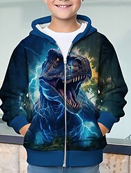 Da ragazzo 3D Dinosauro Felpa con cappuccio Cappotto Soprabiti Manica lunga Stampa 3D Autunno Inverno Di tendenza Streetwear Fantastico Poliestere Bambino 3-12 anni Esterno Informale Giornaliero