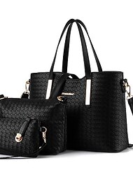 Women's Bag Set Bag Set Top Handle Bag PU Leather 3 Pcs Purse Set Daily Zipper Solid Colored Wine Black