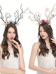 1pc Simulation Tree Branch Antlers Hair Hoop Flowers Tree Branch Headband For Women Cosplay Christmas Festival Birthday Party