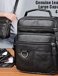 Homens Bolsa crossbody Bolsa de ombro Bolsa Carteiro Pele Ao ar livre Diário Feriado Ziper Grande Capacidade Prova-de-Água Leve Côr Sólida Preto