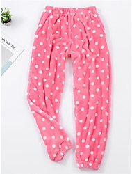 Women's Fleece Pajama Pants Fluffy Fuzzy Warm Loungewear Pants Dot Simple Plush Casual Home Daily Vacation Flannel Warm Breathable Pant Elastic Waist Fall Winter White Pink