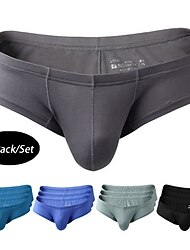 Men's 3 Pack Boxer Briefs Underwear Modal Washable Comfortable Solid Color Low Rise Black Blue
